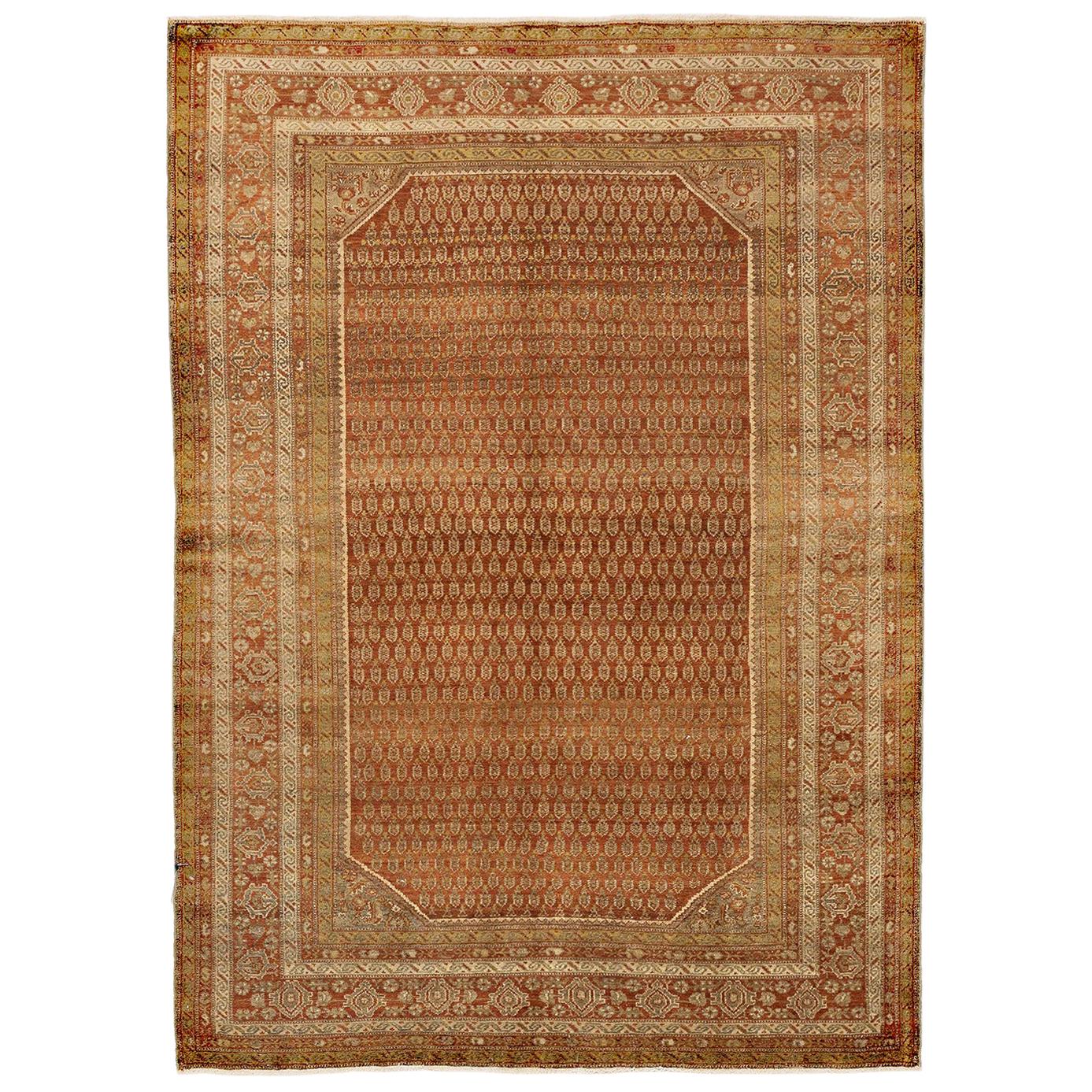 Antique Persian Malayer Rug with Ivory and Beige ‘Boteh’ Details on Red Field For Sale