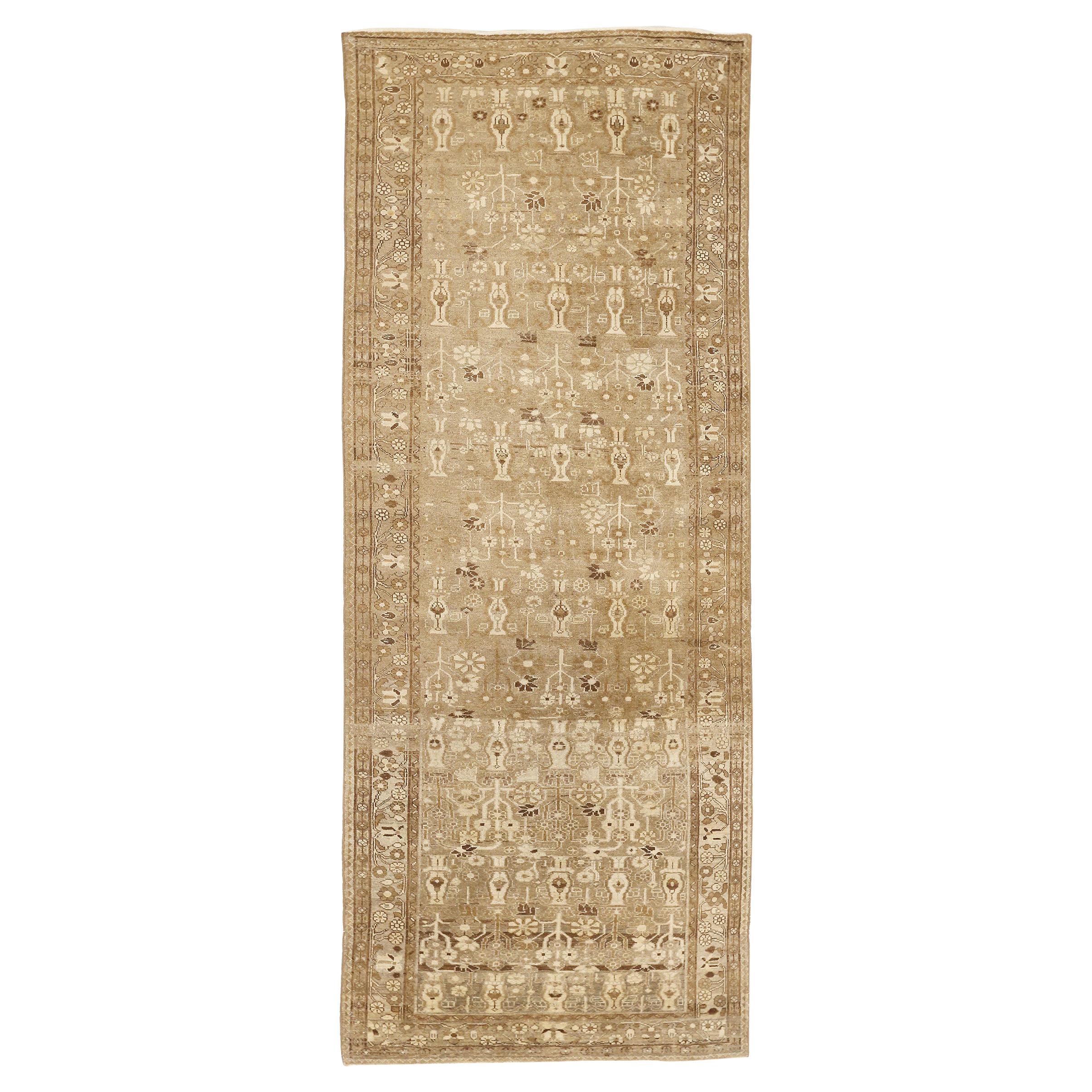 Antique Persian Malayer Rug with Ivory and Brown Flower Details For Sale