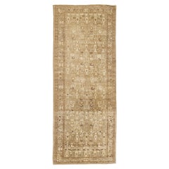 Antique Persian Malayer Rug with Ivory and Brown Flower Details