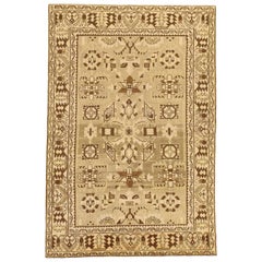 Vintage Persian Malayer Rug with Ivory and Brown Tribal Details