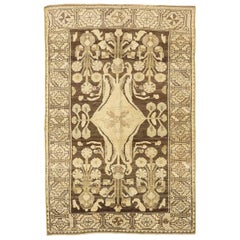 Antique Persian Malayer Rug with Ivory & Beige Botanical Details on Brown Field