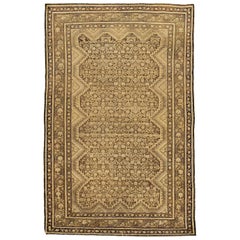 Vintage Persian Malayer Rug with Ivory & Beige Botanical Details on Brown Field