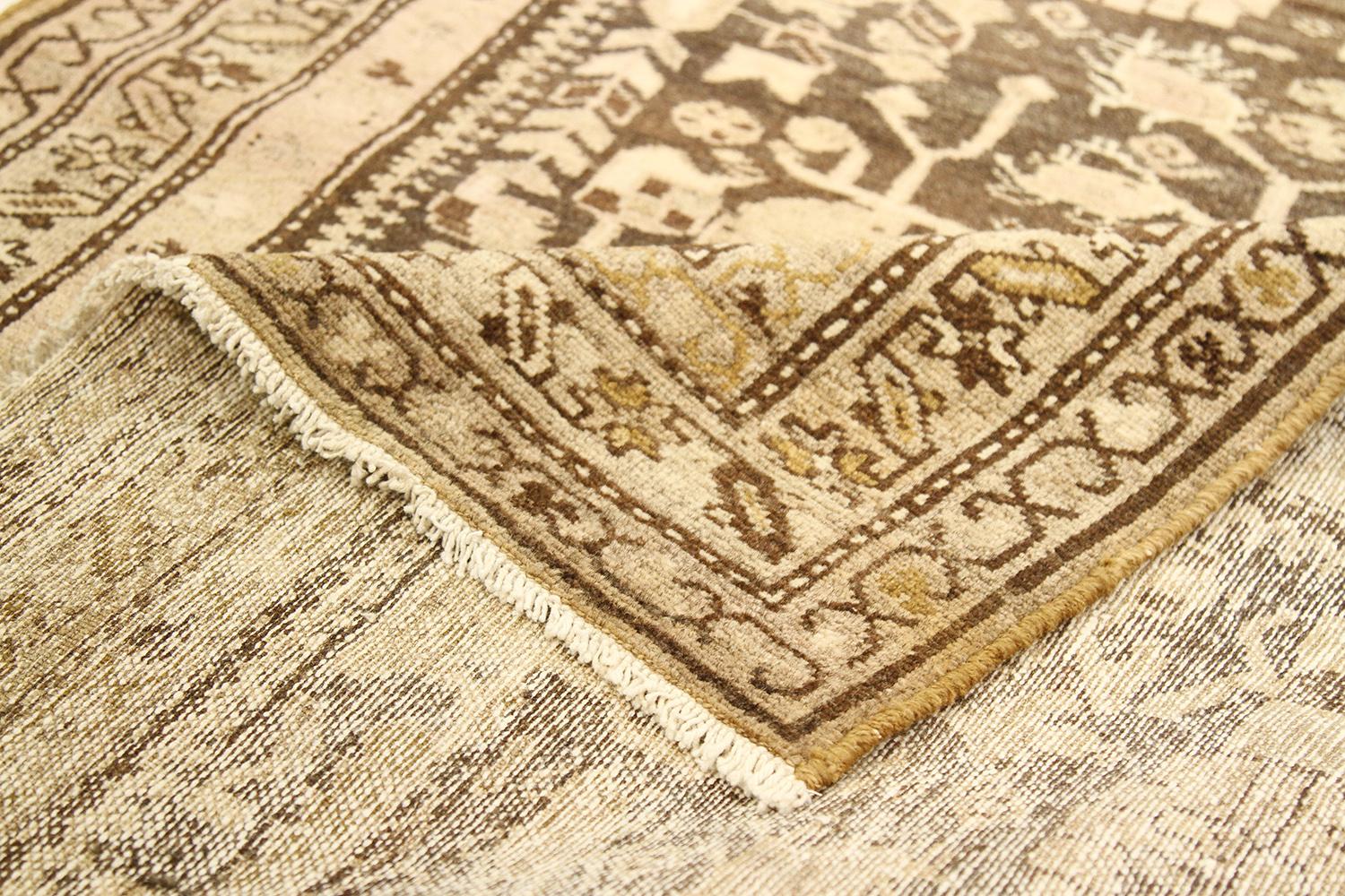 Hand-Woven Antique Persian Malayer Rug with Ivory & Brown Botanical Details For Sale