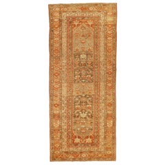 Antique Persian Malayer Rug with Ivory and Brown Botanical Details on Red Field