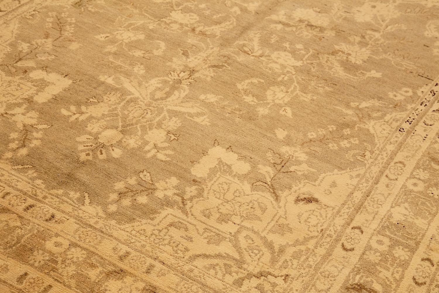 Hand-Woven Antique Persian Malayer Rug with Ivory and Brown Botanical Field For Sale
