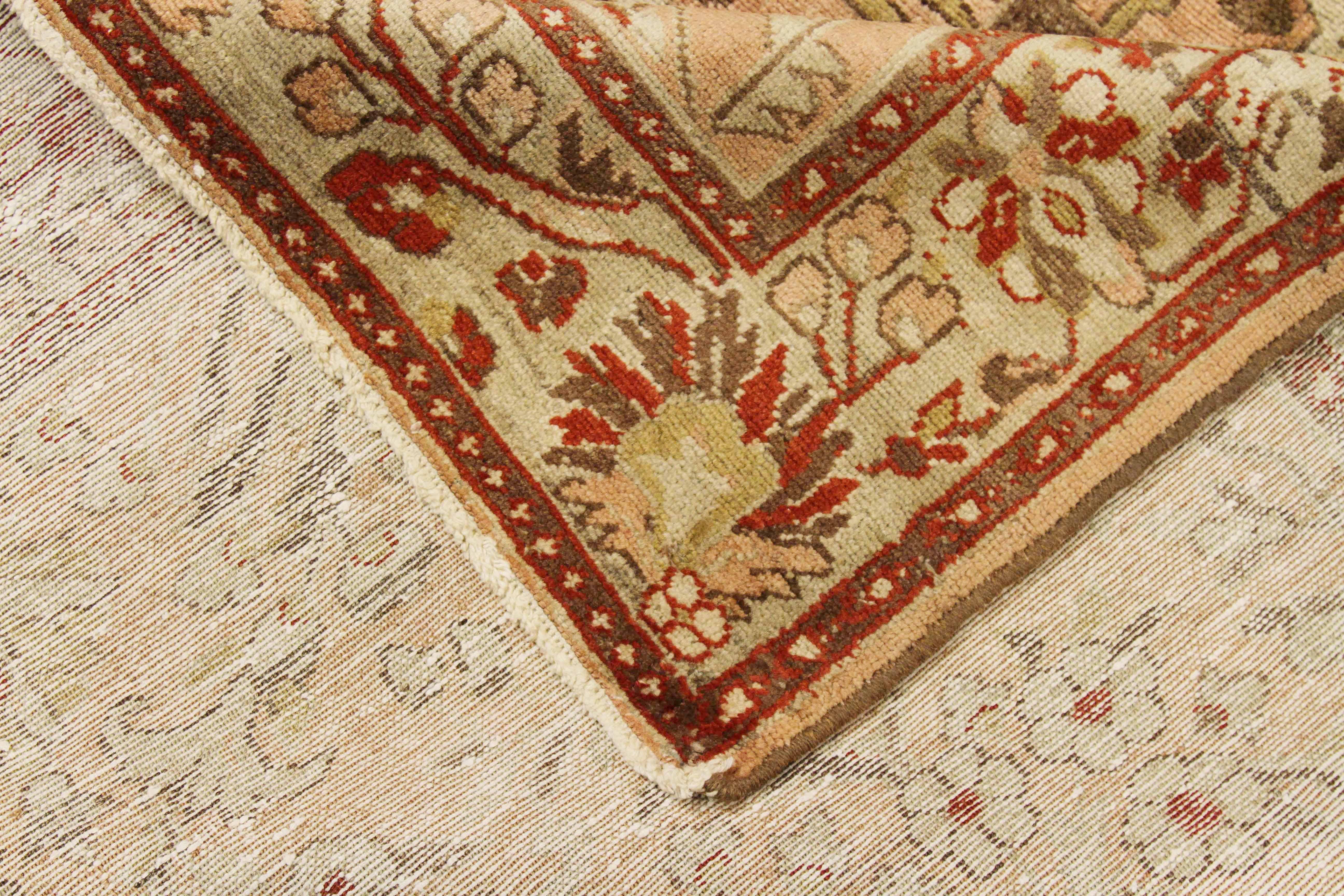 Hand-Woven Antique Persian Malayer Rug with Ivory and Brown Floral Details on Beige Field For Sale