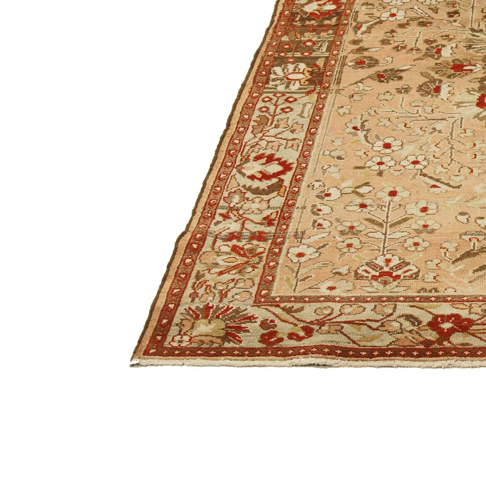 Antique Persian Malayer Rug with Ivory and Brown Floral Details on Beige Field In Excellent Condition For Sale In Dallas, TX