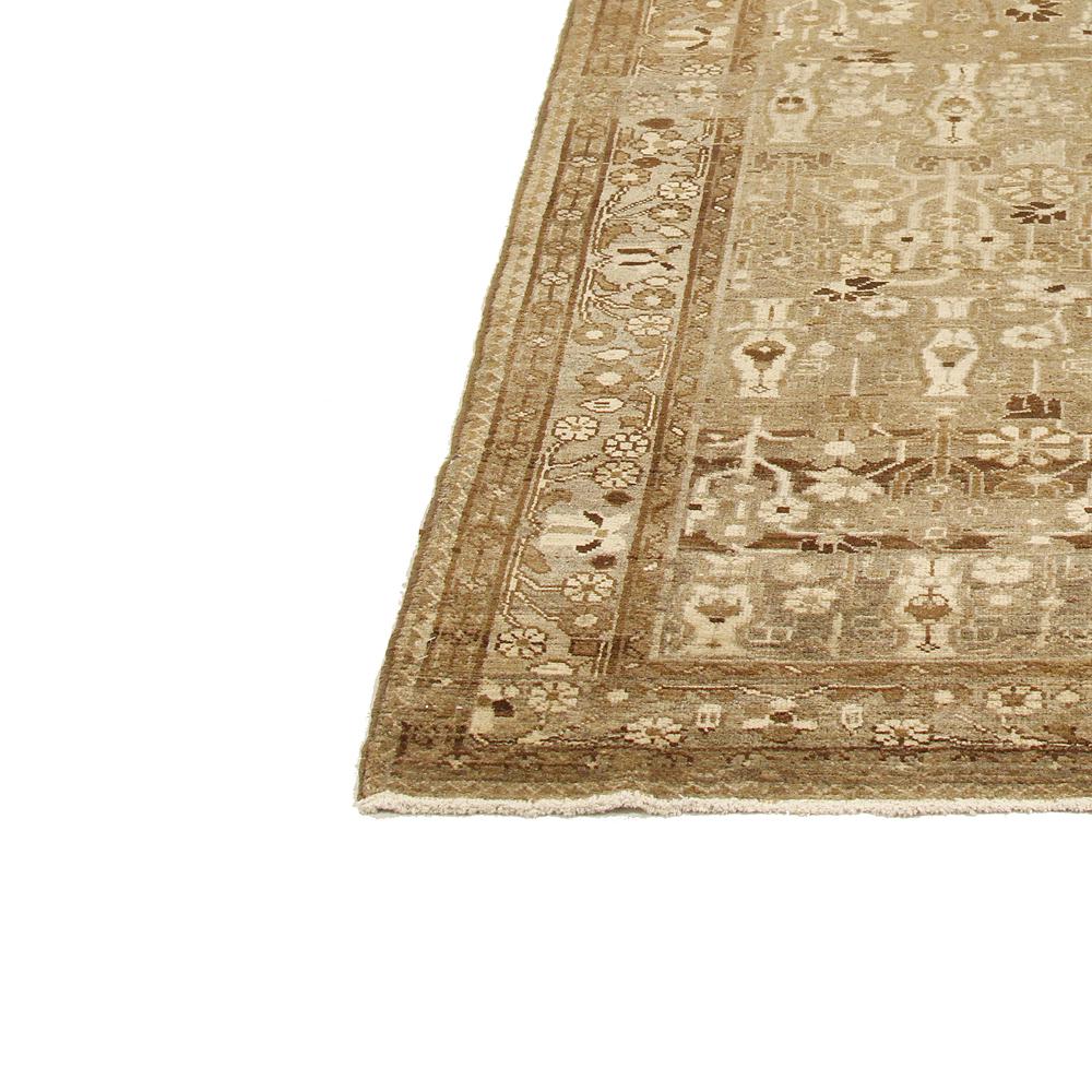 Antique Persian Malayer Rug with Ivory and Brown Flower Details In Excellent Condition For Sale In Dallas, TX