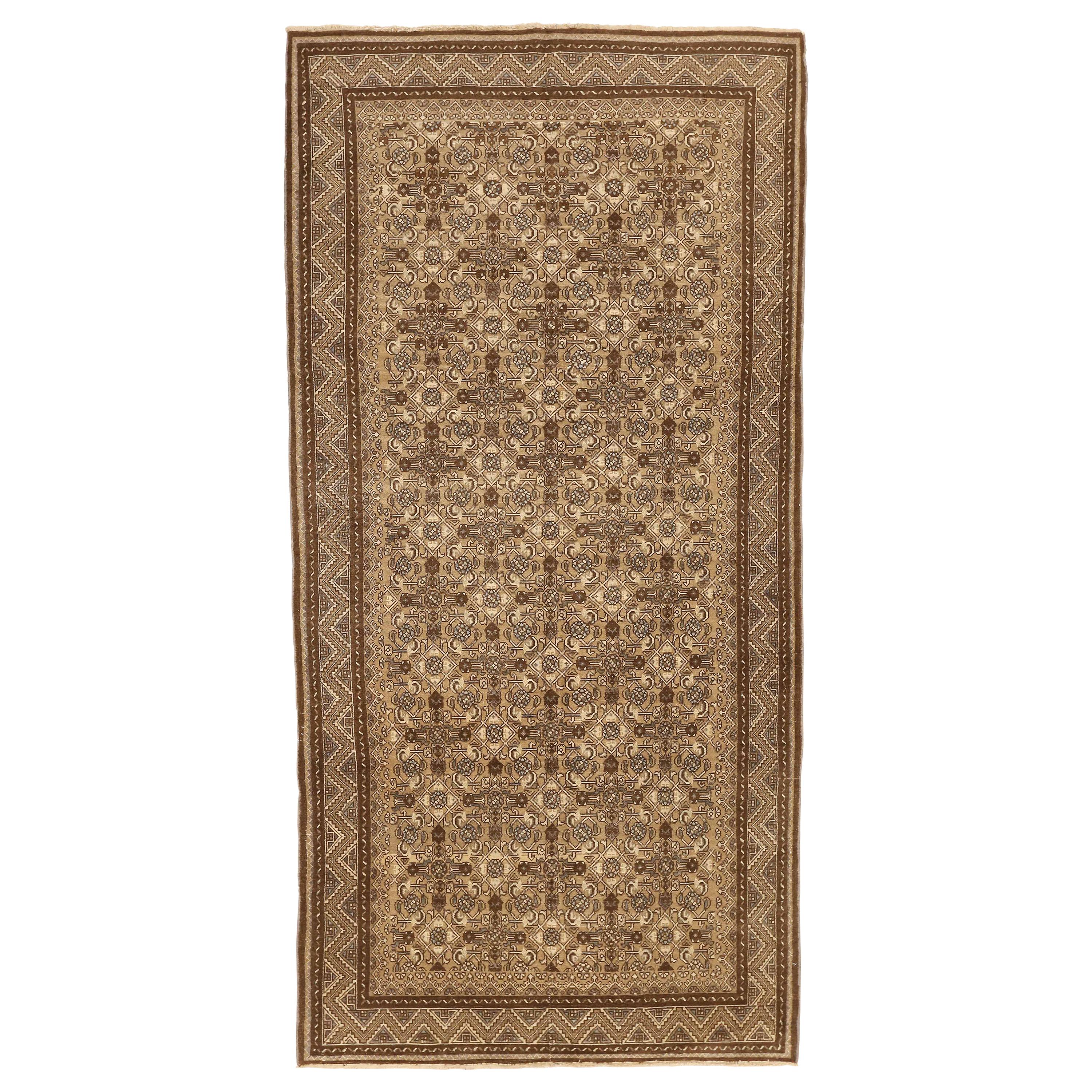 Antique Persian Malayer Rug with Ivory and Brown Geometric Details For Sale