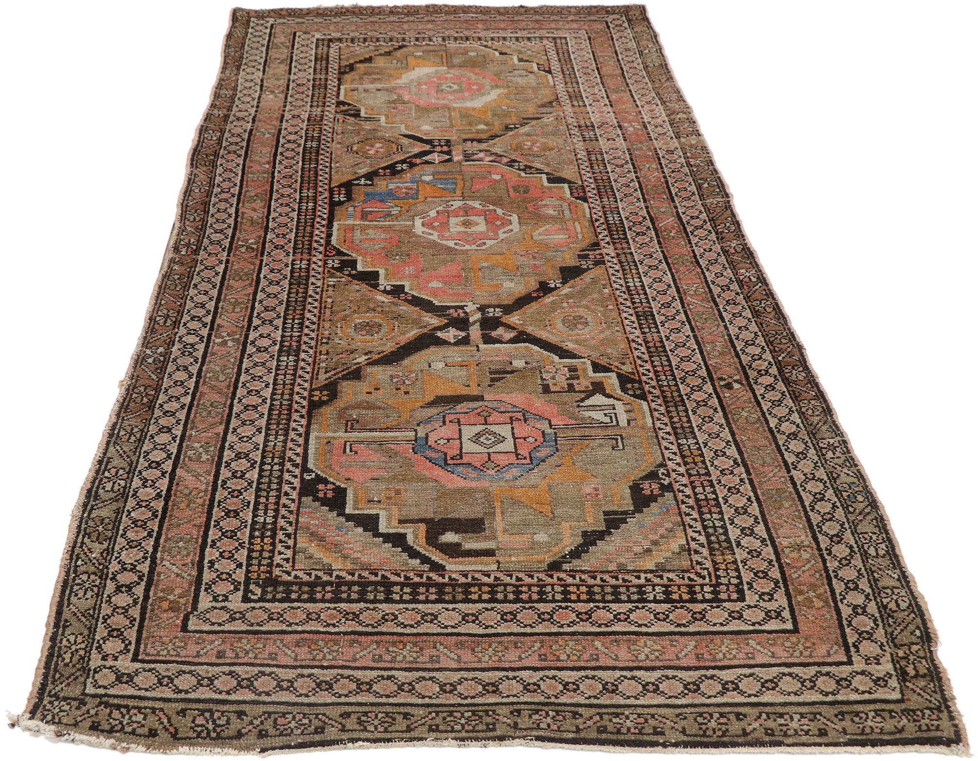Hand-Knotted Antique Persian Malayer Rug with Mid-Century Modern Bohemian Style For Sale