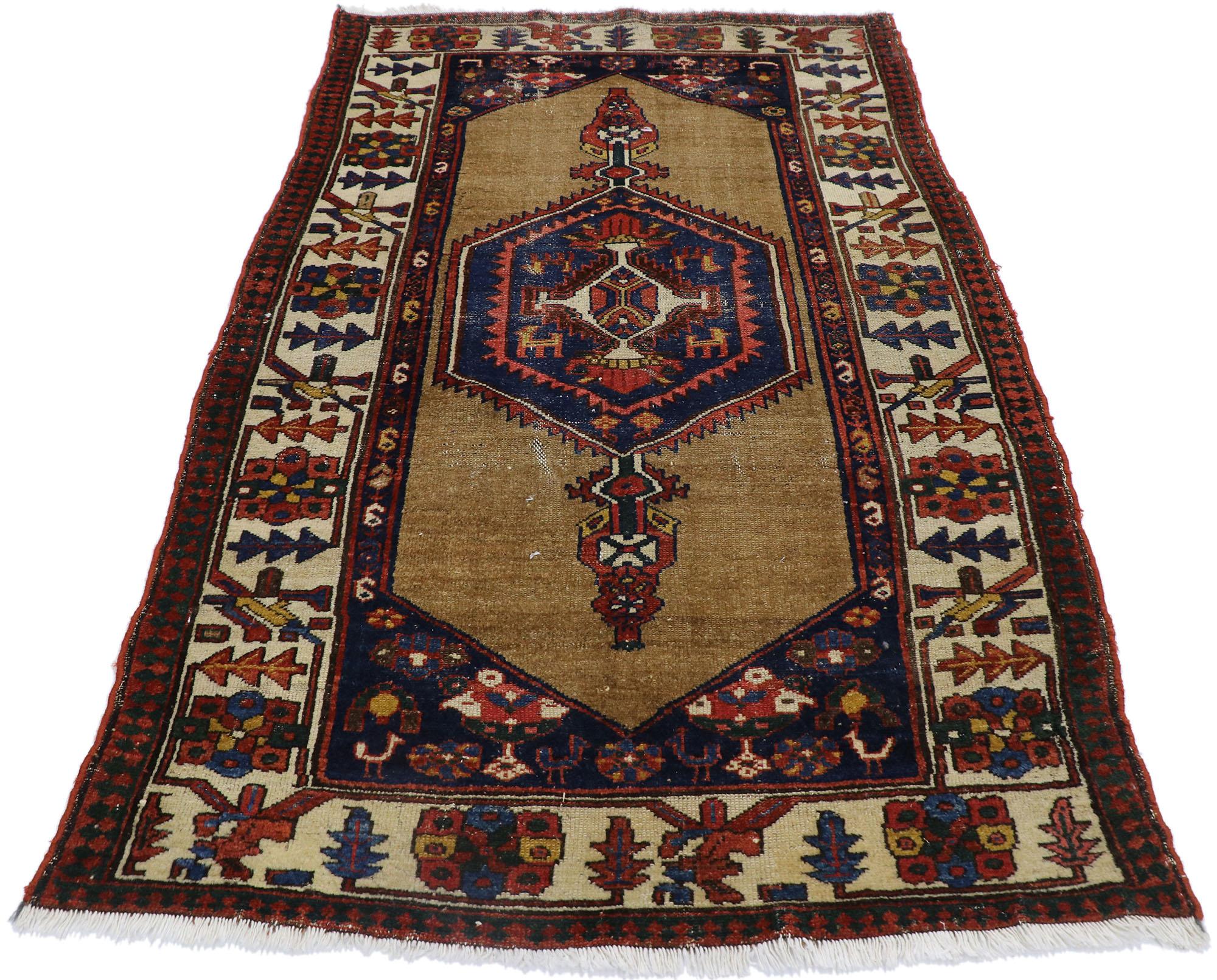 Hand-Knotted Antique Persian Malayer Rug with Mid-Century Modern Style For Sale