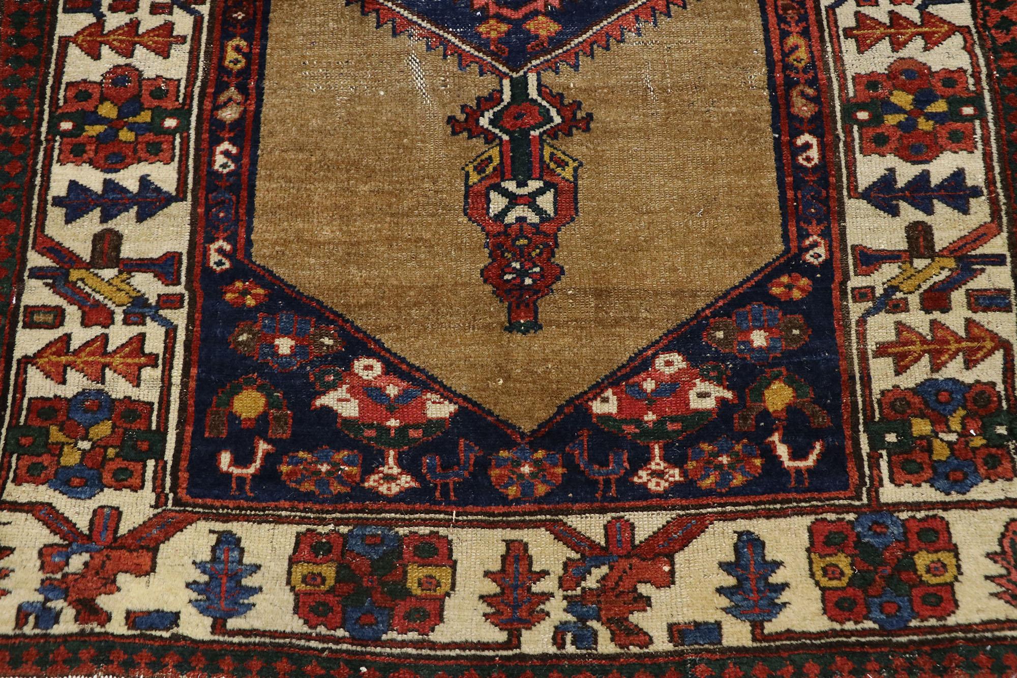 Antique Persian Malayer Rug with Mid-Century Modern Style In Distressed Condition For Sale In Dallas, TX