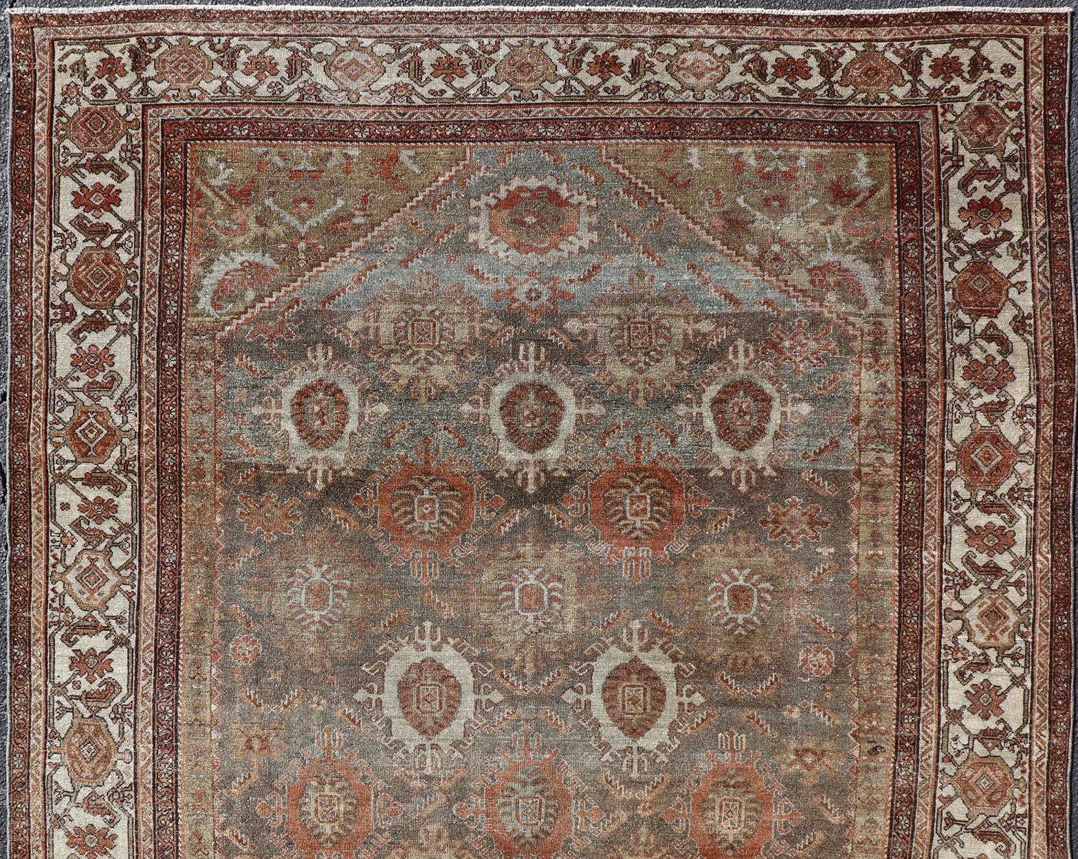 Antiker persischer Malayer-Teppich mit Motiven in erdfarbener Farbpalette 7'0 x 9'6 im Angebot 6