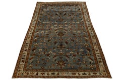 Antike persische Malayer Teppich mit gedämpften blauen Feld und All-Over Floral Design 5x7