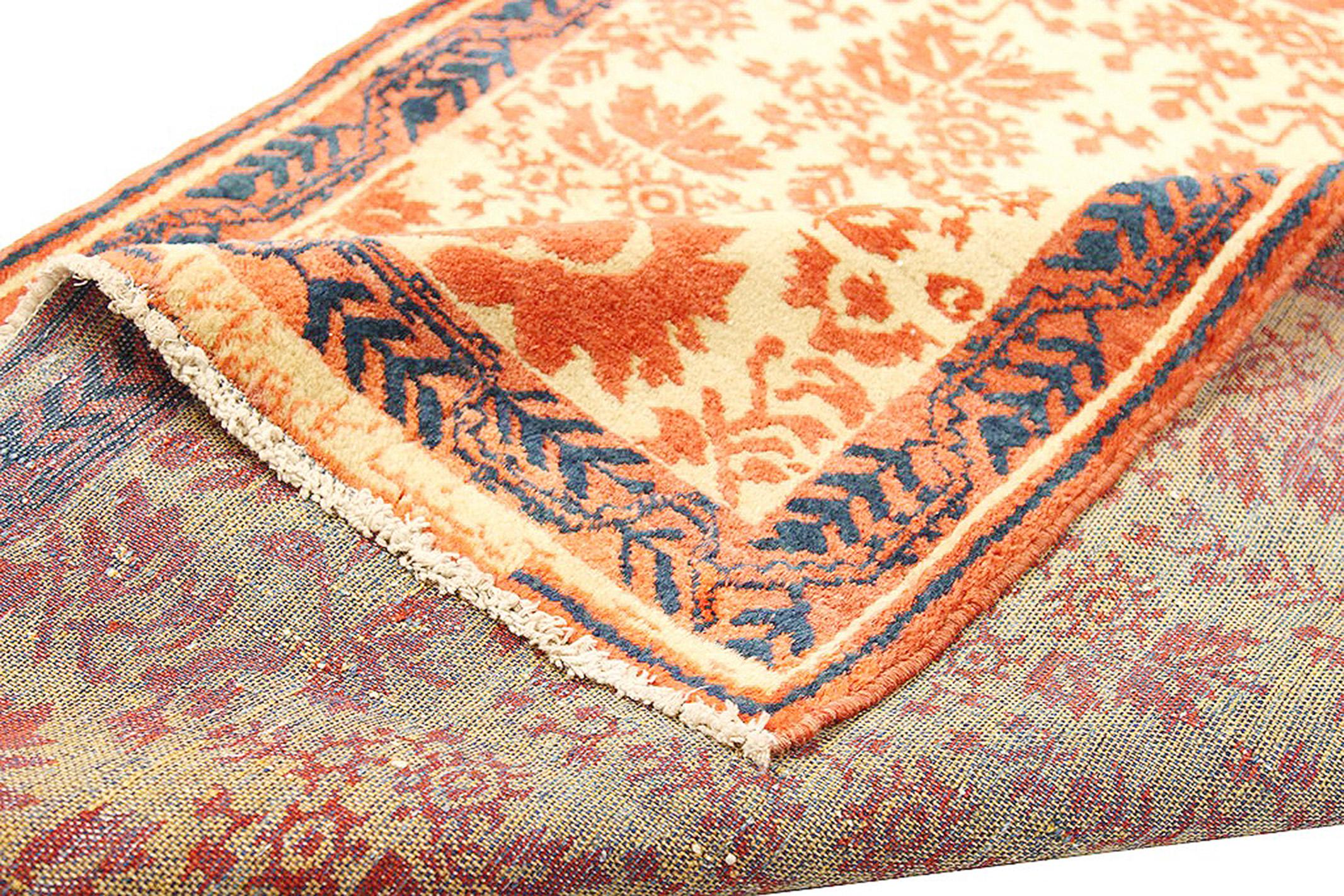 Hand-Woven Antique Persian Malayer Rug with Navy and Orange Floral Details on Ivory Field For Sale