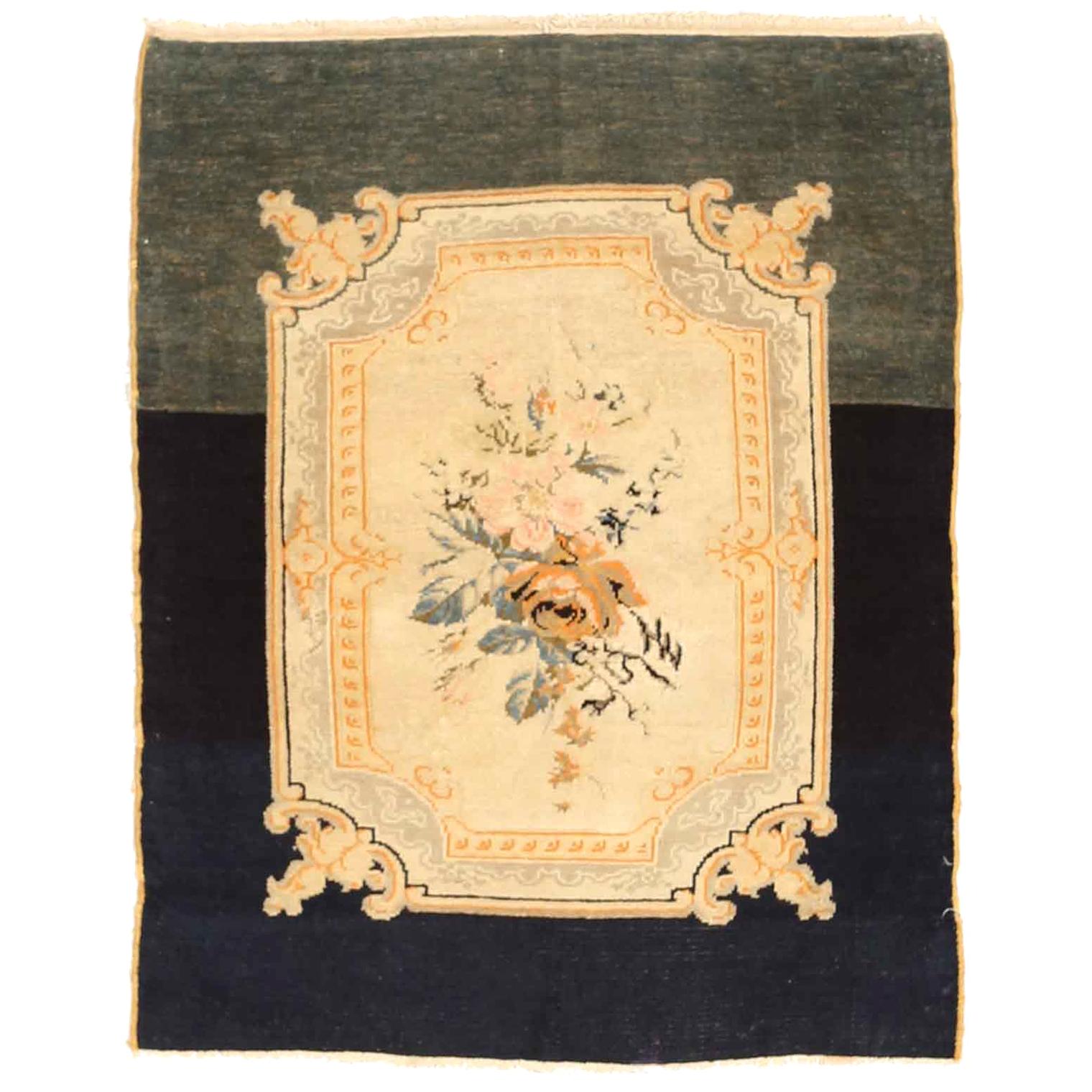Antique Persian Malayer Rug with Pink, Gray and Orange Flower Bouquet Design For Sale