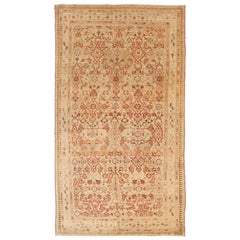 Antique Persian Malayer Rug with Red and Beige Floral Details on Ivory Field