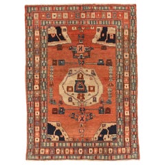 Antique Persian Malayer Rug with Red, Blue and Black Geometric Medallions Design