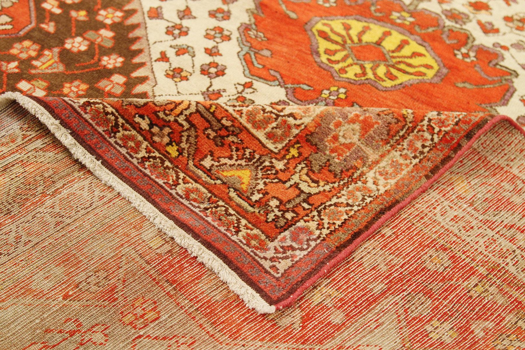 Hand-Woven Antique Persian Malayer Rug with Red and White Flower Medallions For Sale