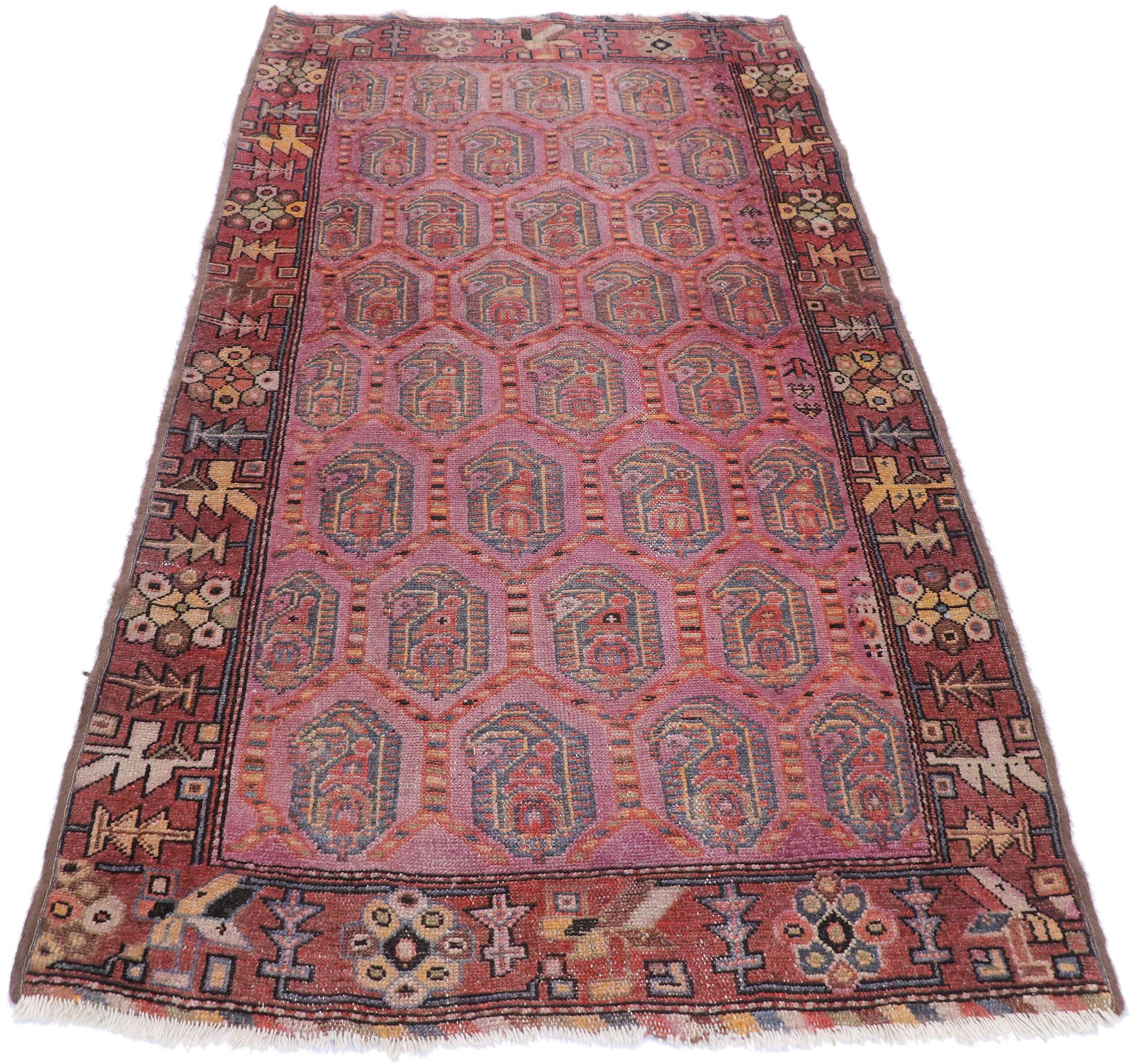Sarouk Farahan Ancien tapis persan Malayer avec motif tribal rustique de style bohème en vente