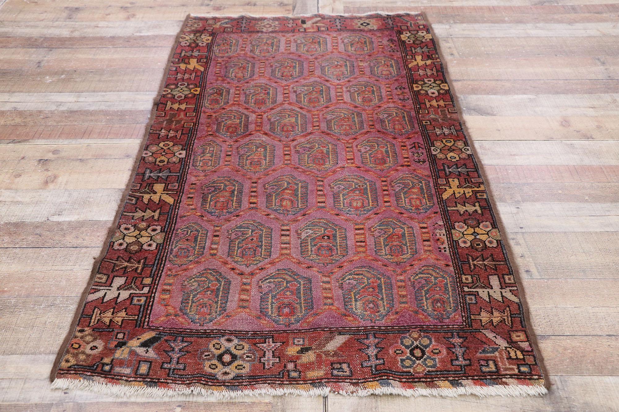 20ième siècle Ancien tapis persan Malayer avec motif tribal rustique de style bohème en vente