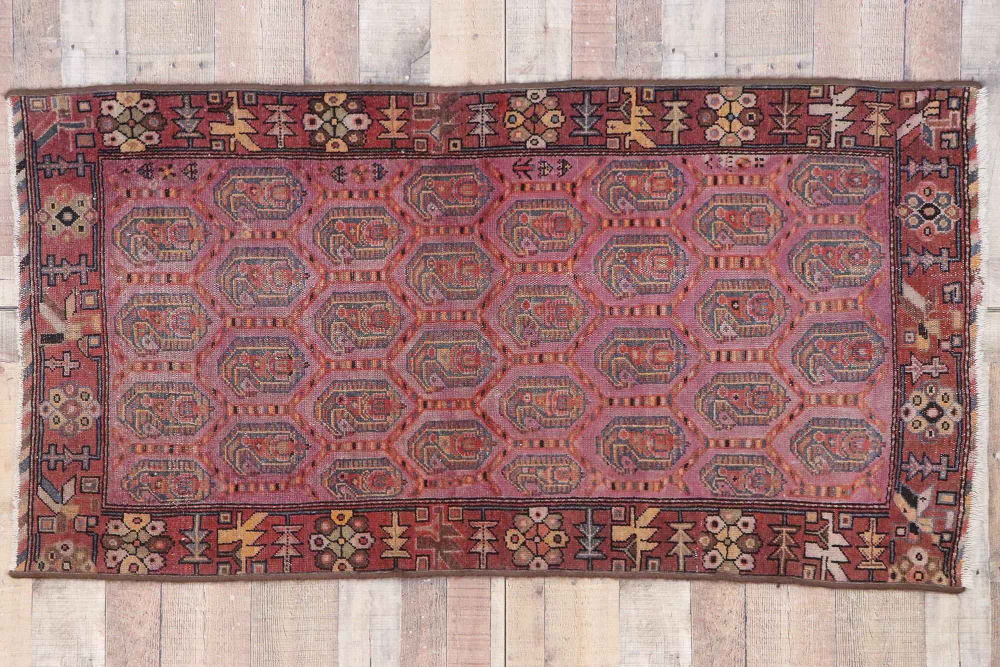 Laine Ancien tapis persan Malayer avec motif tribal rustique de style bohème en vente