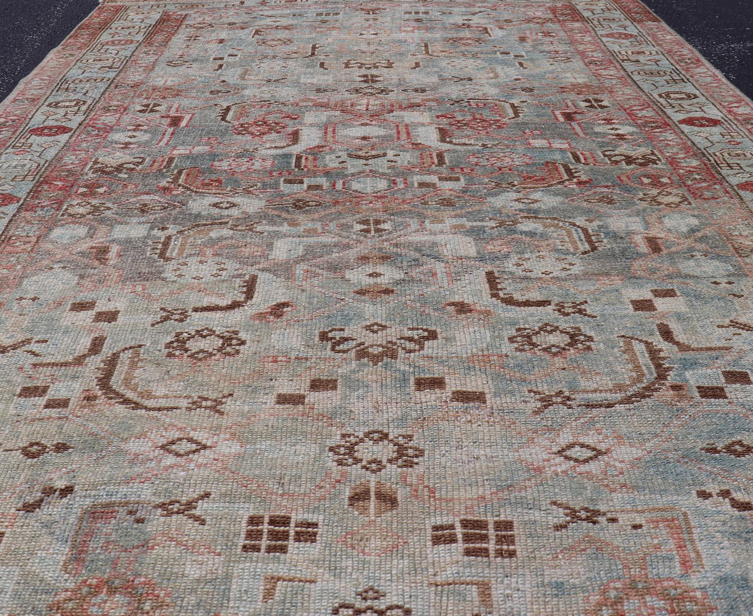 Ancien tapis persan Malayer à fond bleu et motif stylisé3'11 x 6'5 en vente 3
