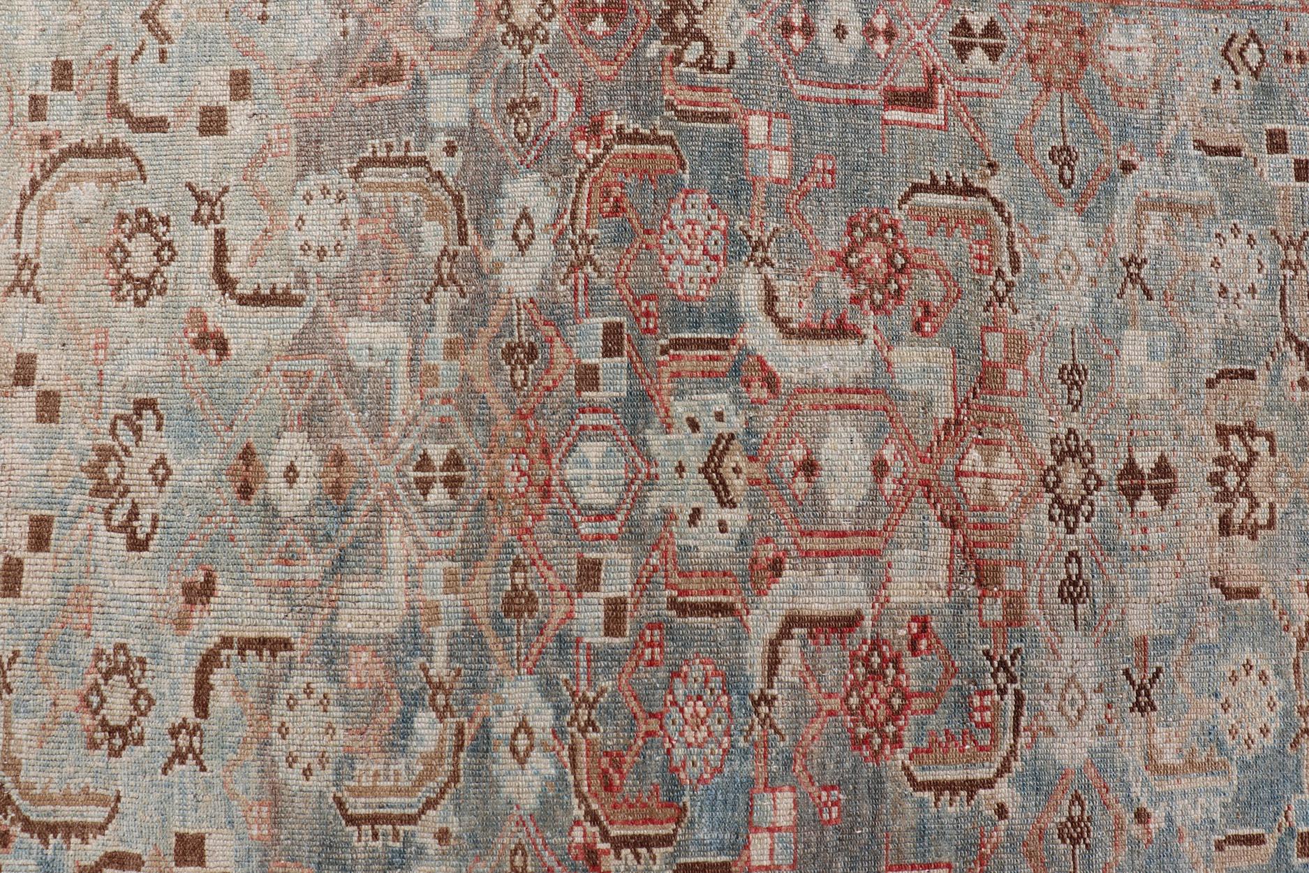 Ancien tapis persan Malayer à fond bleu et motif stylisé3'11 x 6'5 en vente 5