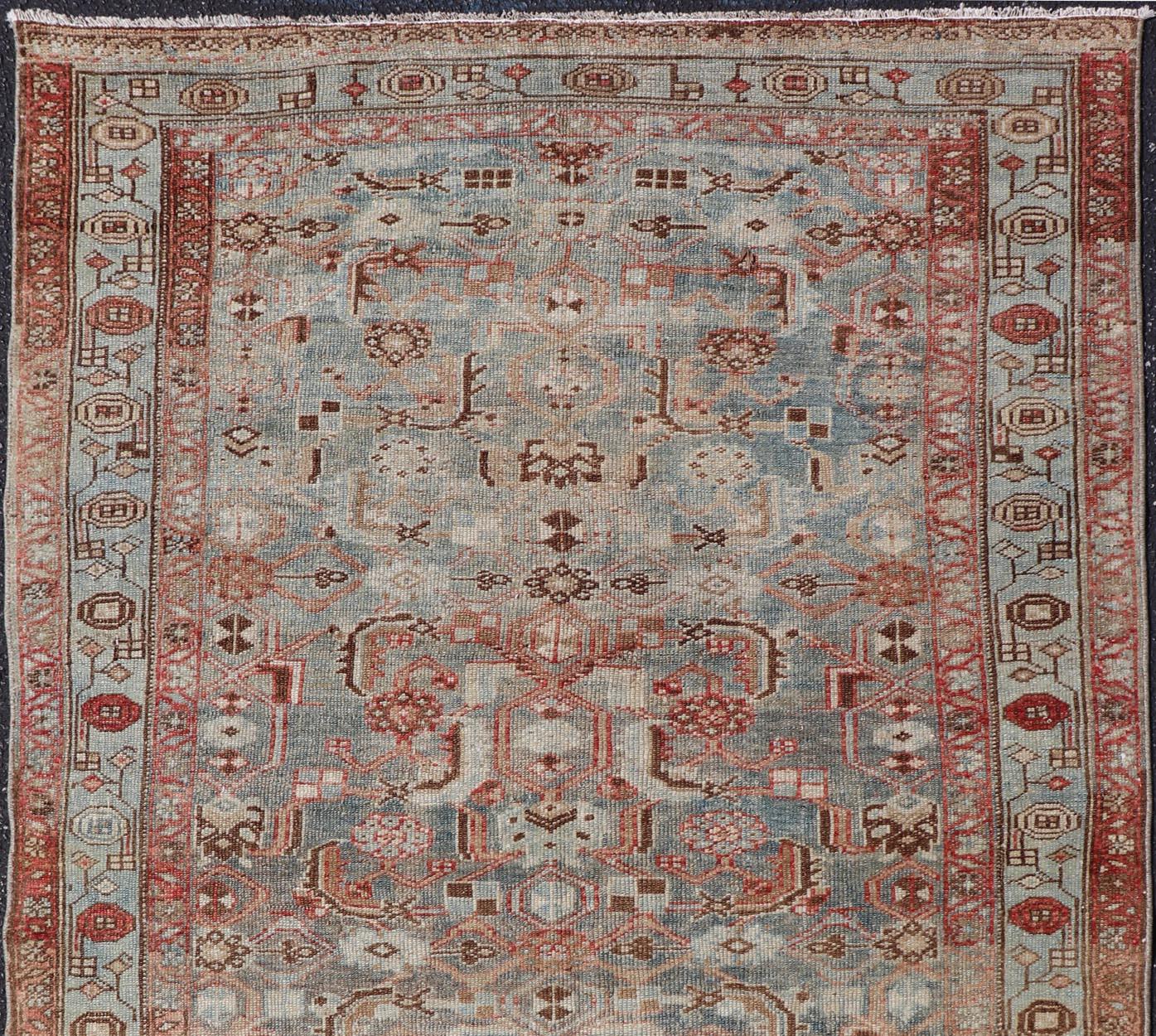 Perse Ancien tapis persan Malayer à fond bleu et motif stylisé3'11 x 6'5 en vente