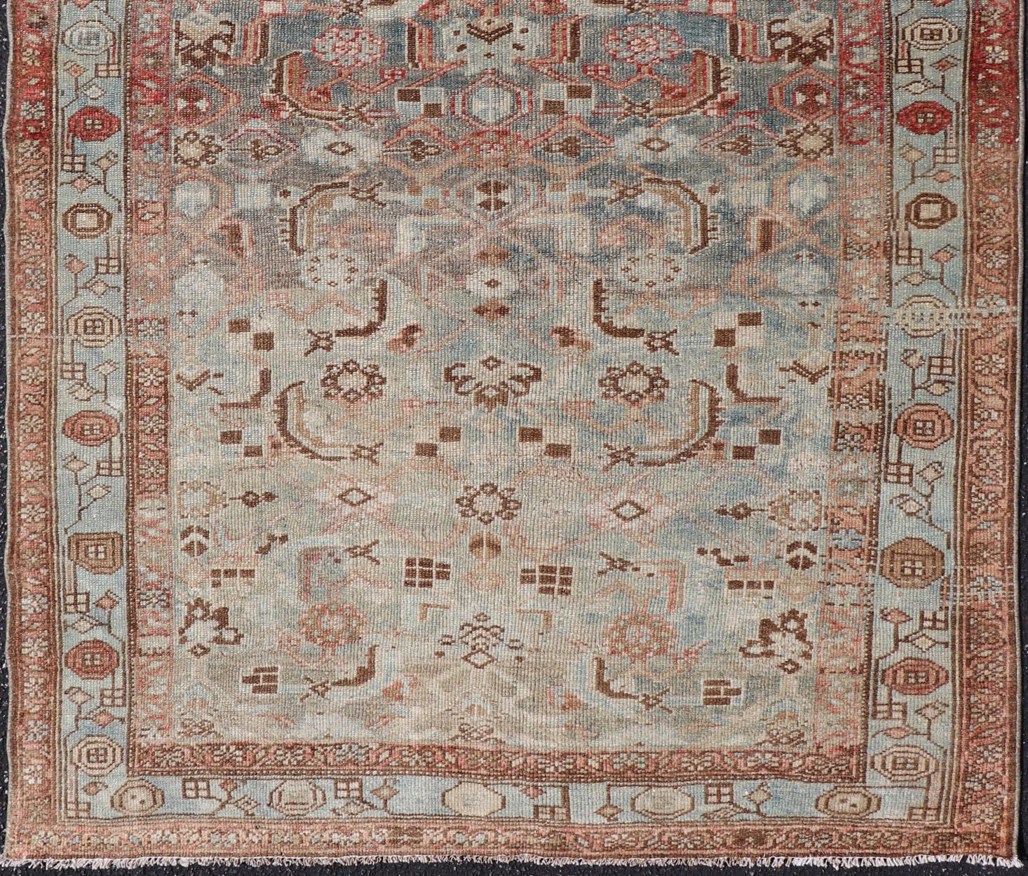 Ancien tapis persan Malayer à fond bleu et motif stylisé3'11 x 6'5 Bon état - En vente à Atlanta, GA