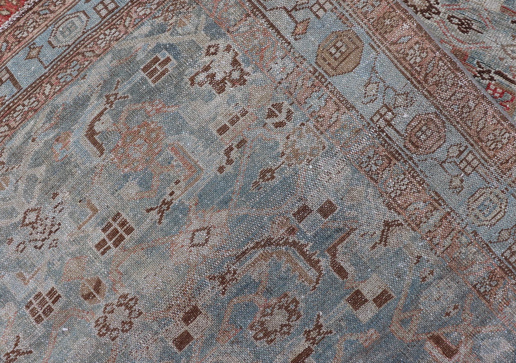 20ième siècle Ancien tapis persan Malayer à fond bleu et motif stylisé3'11 x 6'5 en vente