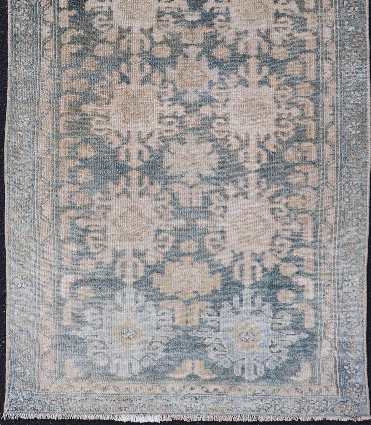 Antique Persian Malayer Rug with Sub-Geometric Design in Soft Blue and Cream In Good Condition For Sale In Atlanta, GA