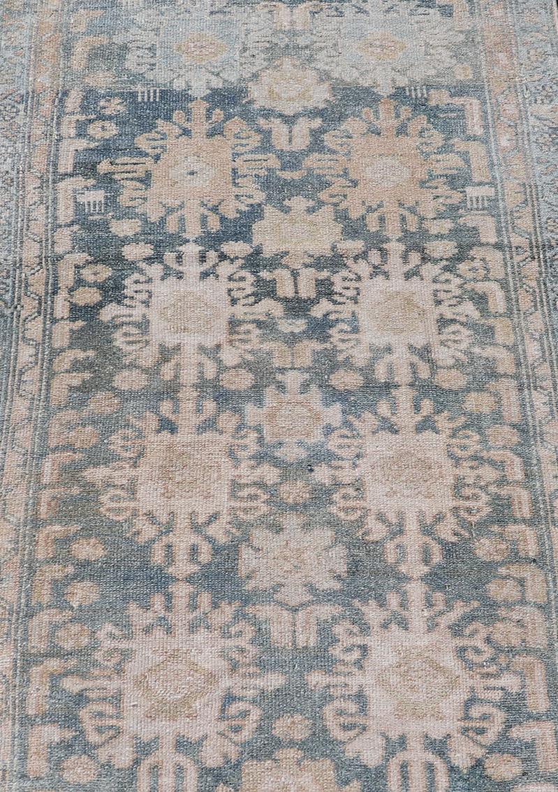 20th Century Antique Persian Malayer Rug with Sub-Geometric Design in Soft Blue and Cream For Sale