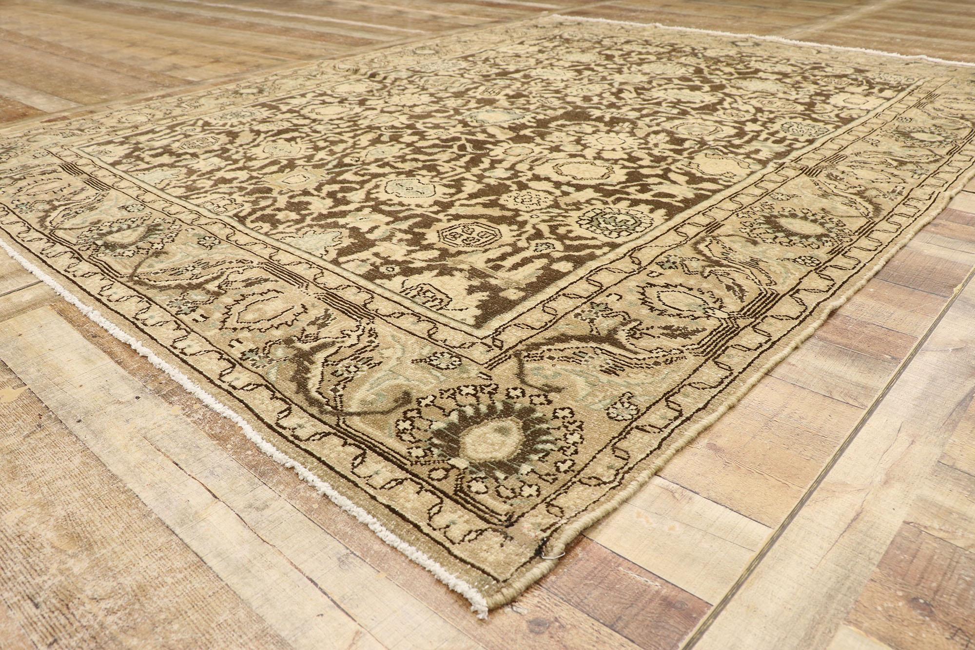 20th Century Antique-Worn Persian Malayer Rug, Laid-Back Luxury Meets Earth-Tone Elegance