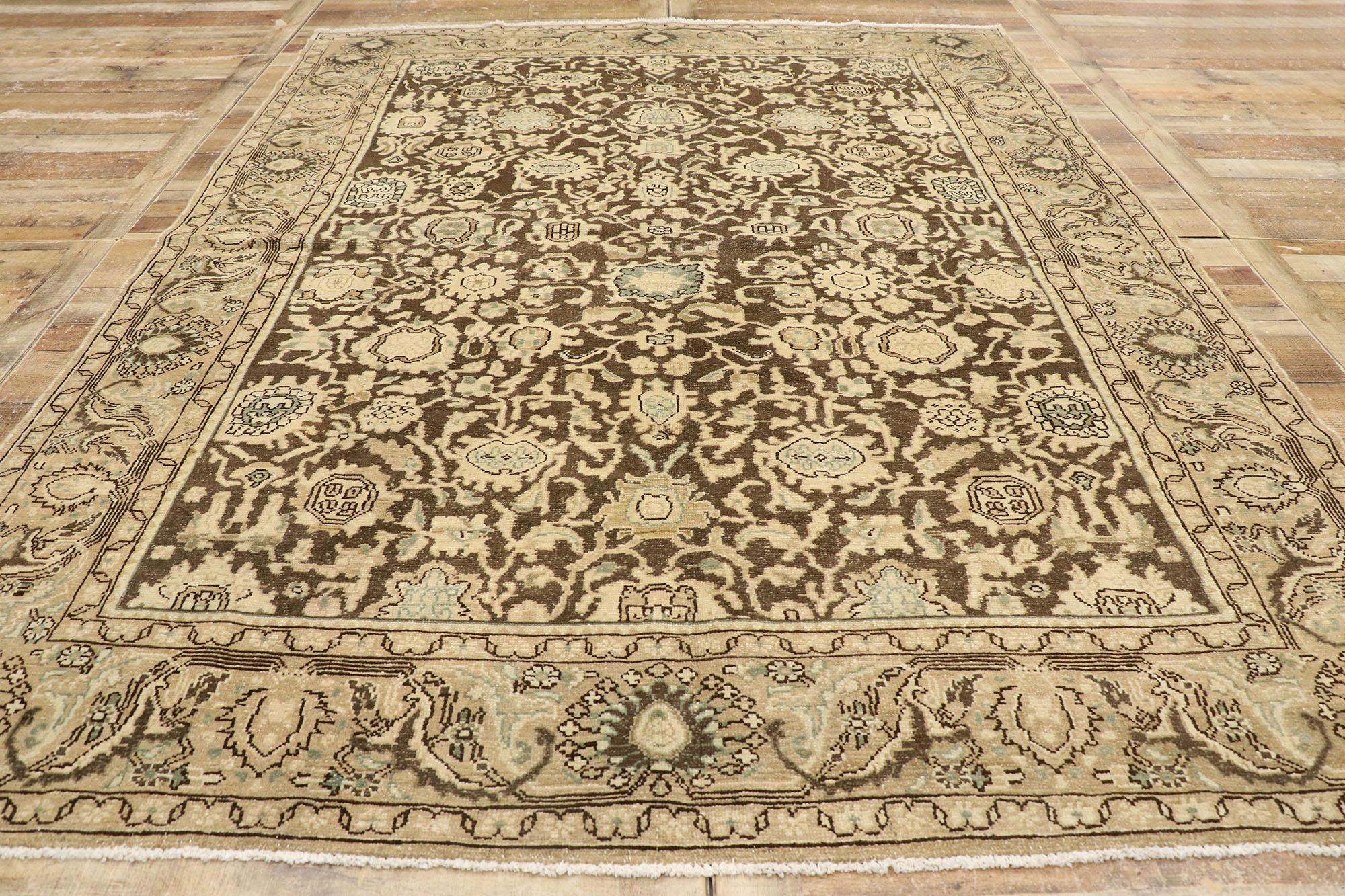 Wool Antique-Worn Persian Malayer Rug, Laid-Back Luxury Meets Earth-Tone Elegance