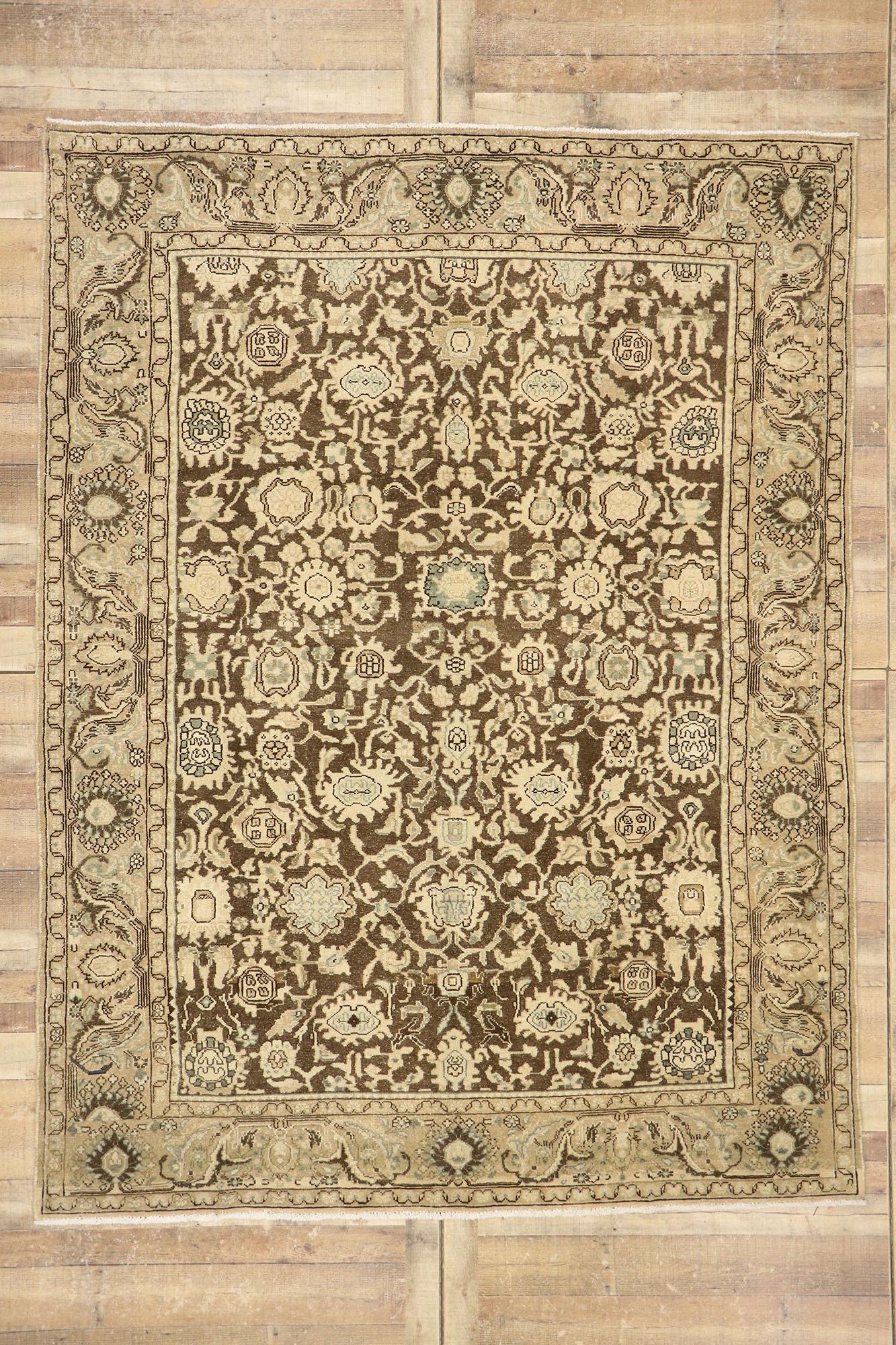 Antique-Worn Persian Malayer Rug, Laid-Back Luxury Meets Earth-Tone Elegance 1