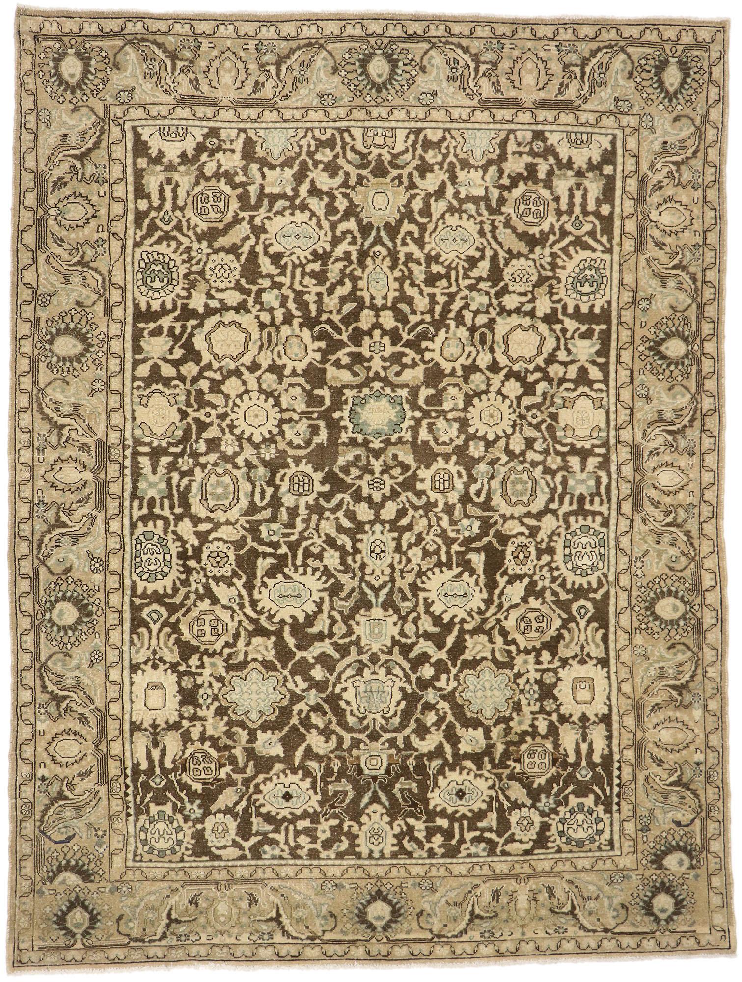 Antique-Worn Persian Malayer Rug, Laid-Back Luxury Meets Earth-Tone Elegance 2