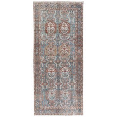 Antique Persian Malayer Rug with Vertical Medallions in Blue by Keivan Woven Art