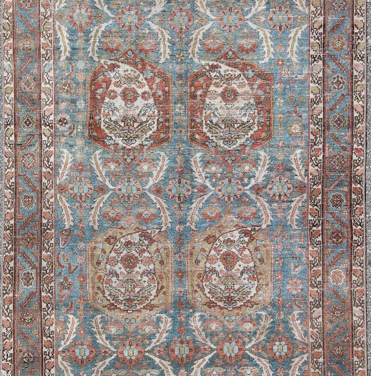 Hand-Knotted Antique Persian Malayer Rug with Vertical Medallions in Blue by Keivan Woven Art