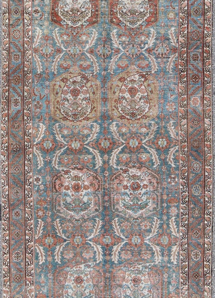 Antique Persian Malayer Rug with Vertical Medallions in Blue by Keivan Woven Art In Good Condition In Atlanta, GA