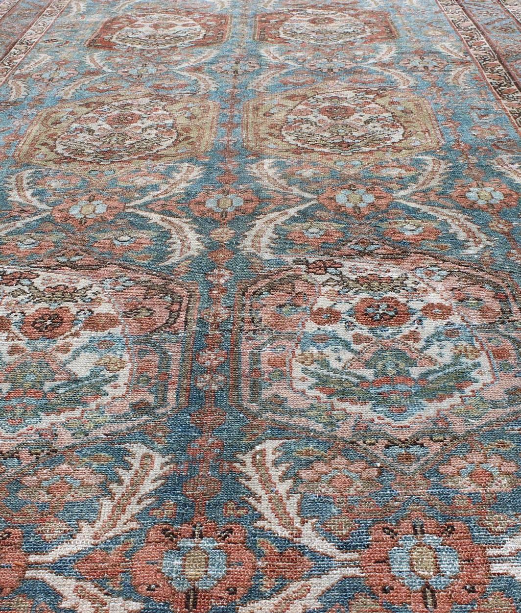 Wool Antique Persian Malayer Rug with Vertical Medallions in Blue by Keivan Woven Art