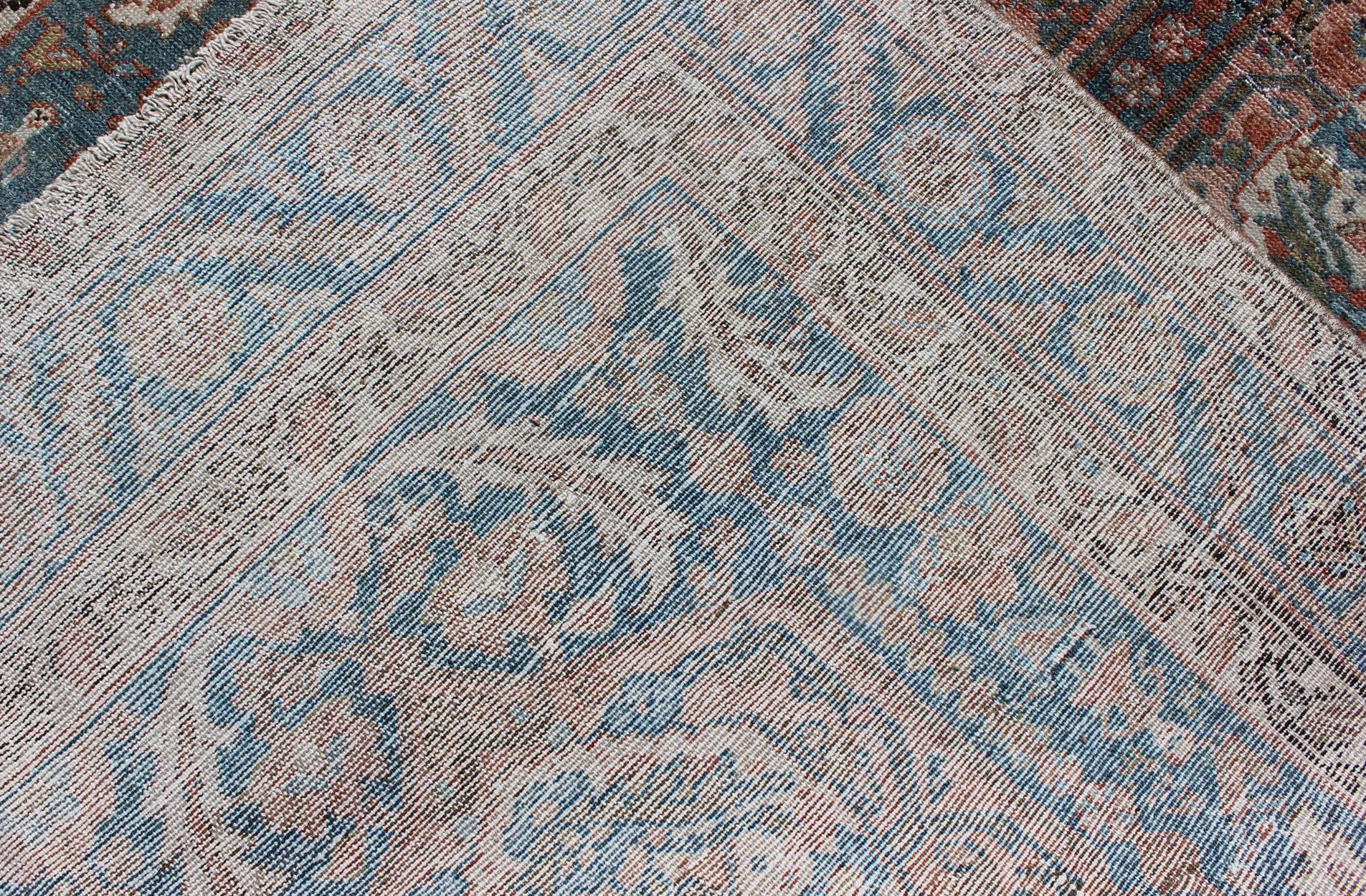 Antique Persian Malayer Rug with Vertical Medallions in Blue by Keivan Woven Art 1