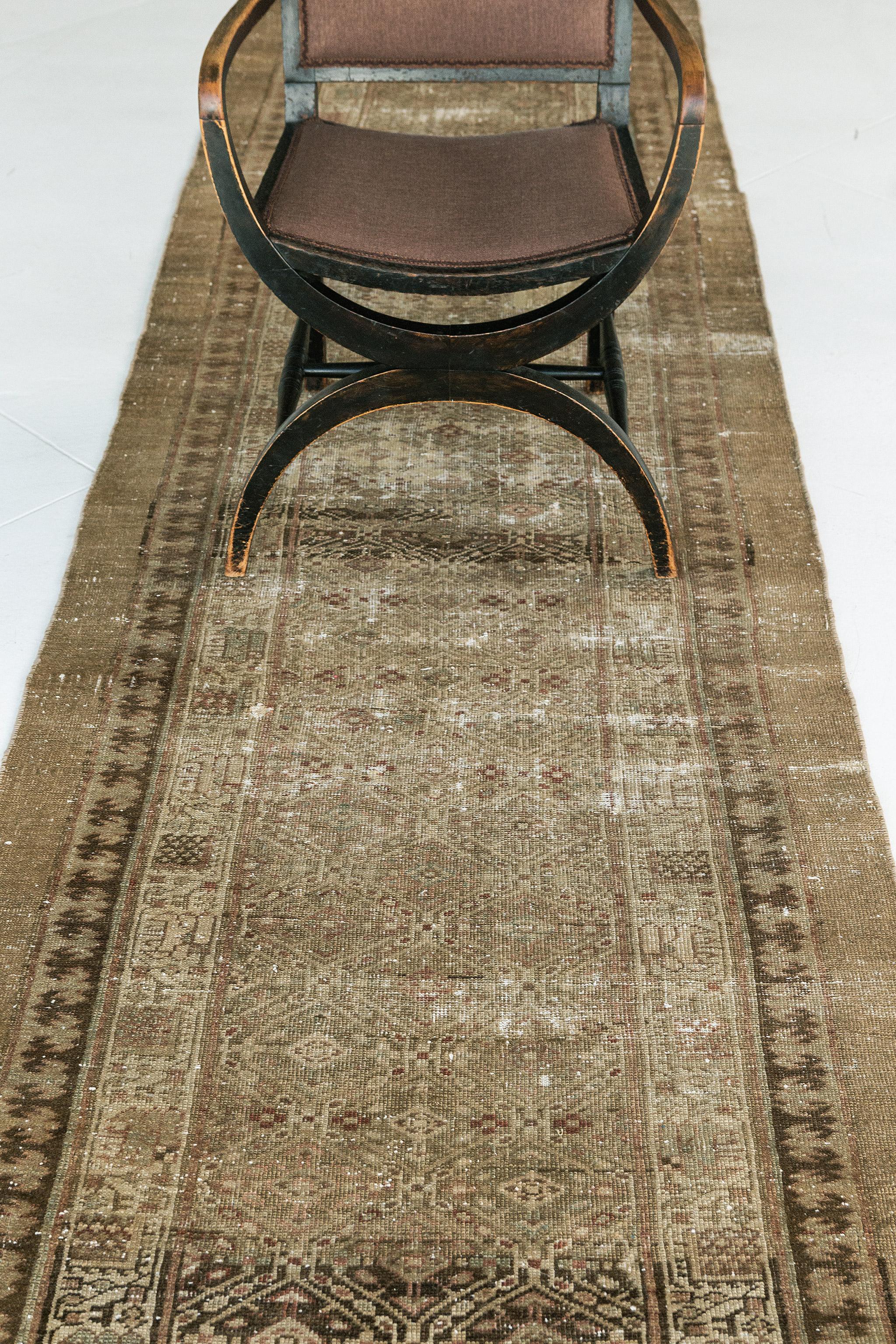 Antique Persian Malayer Runner 15265 In Distressed Condition For Sale In WEST HOLLYWOOD, CA