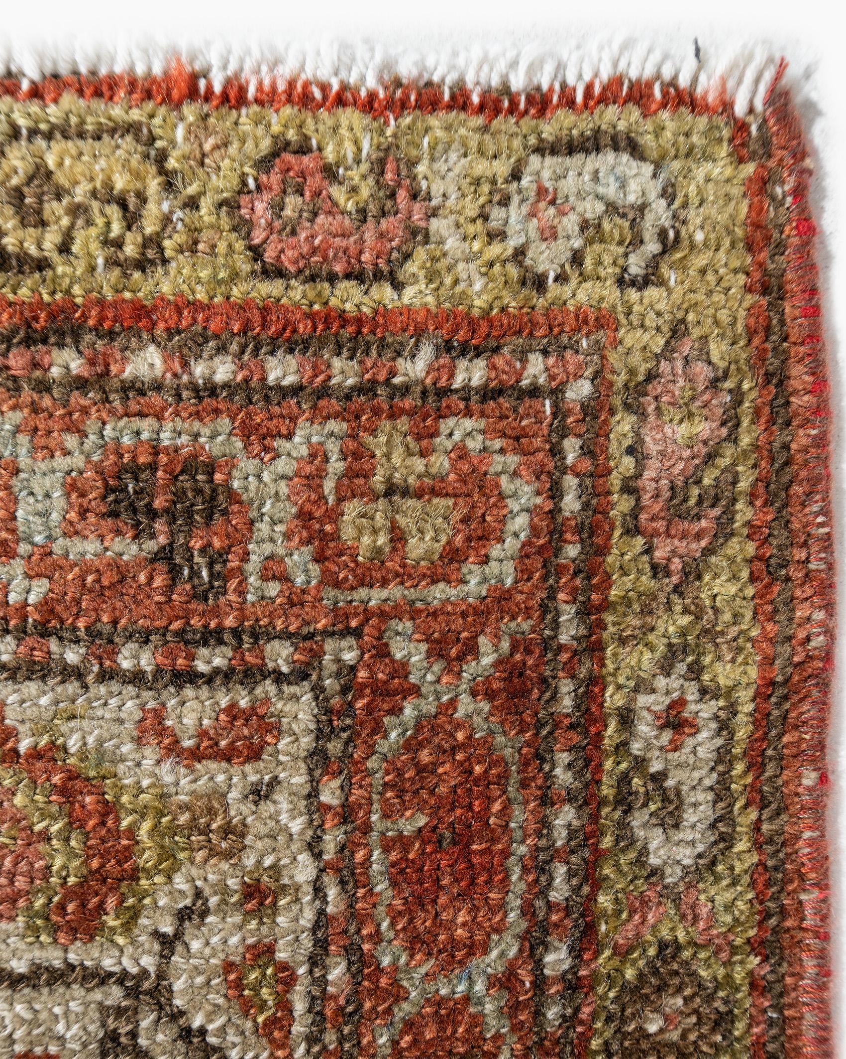 Antique Persian Malayer Runner 5'3 X 12'2. Rugs from Malayer, east of Hamadan, could be considered top quality Hamadan’s and they share similar structural aspects. Colors: interchanging taupe gray ground/ivory/blues/terracotta.

