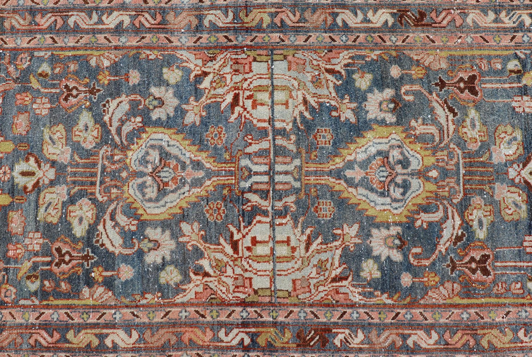 20th Century Antique Persian Malayer Runner All-Over Floral Design on a Blue Background For Sale