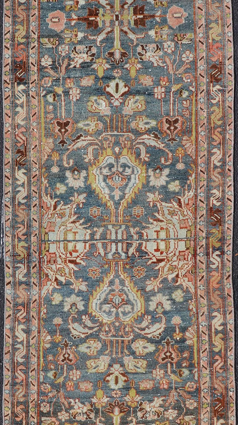 Antique Persian Malayer Runner All-Over Floral Design on a Blue Background For Sale 2