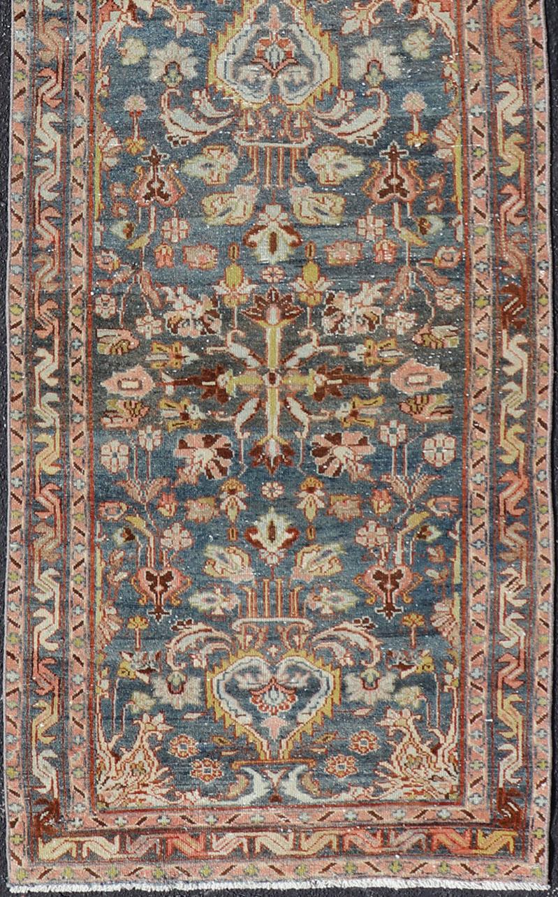Antique Persian Malayer Runner All-Over Floral Design on a Blue Background For Sale 3
