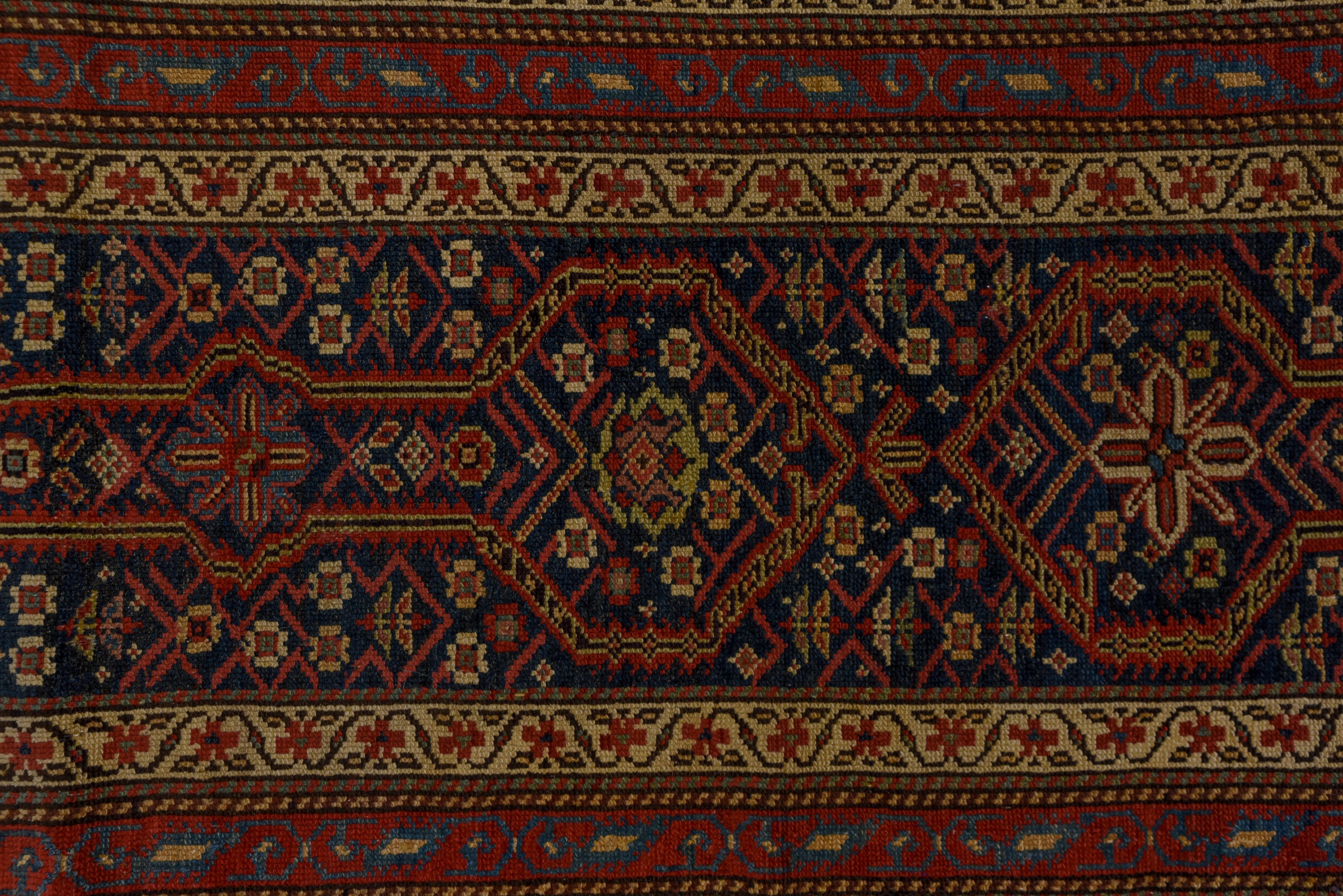 Antique Persian Malayer Runner, Blue Field, Red and Gold Borders, circa 1920s In Good Condition For Sale In New York, NY