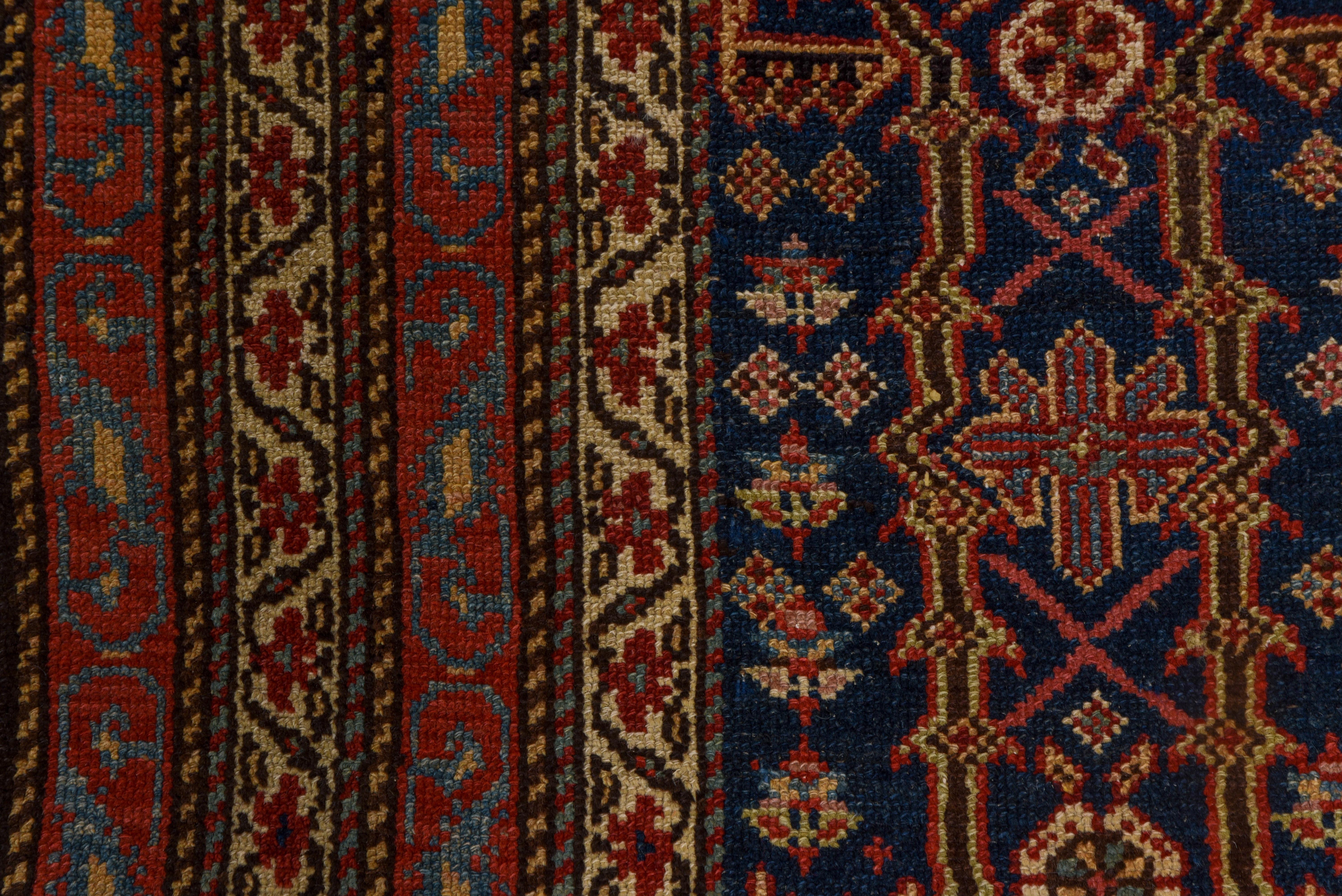 Wool Antique Persian Malayer Runner, Blue Field, Red and Gold Borders, circa 1920s For Sale