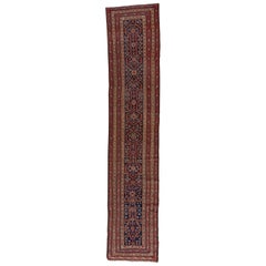 Antique Persian Malayer Runner, Blue Field, Red and Gold Borders, circa 1920s